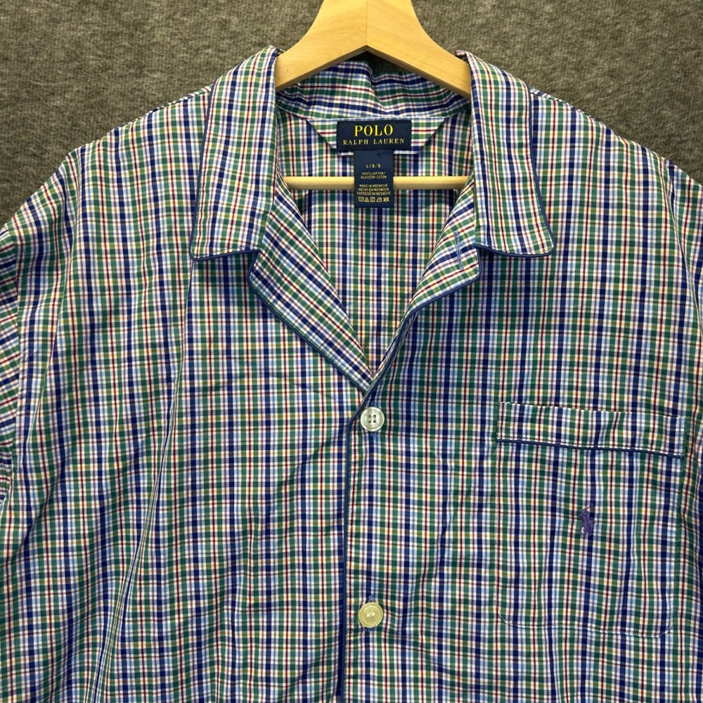 Polo Ralph Lauren Mens Large Plaid Cotton Short Sleeve Pajama Shirt Multi Color